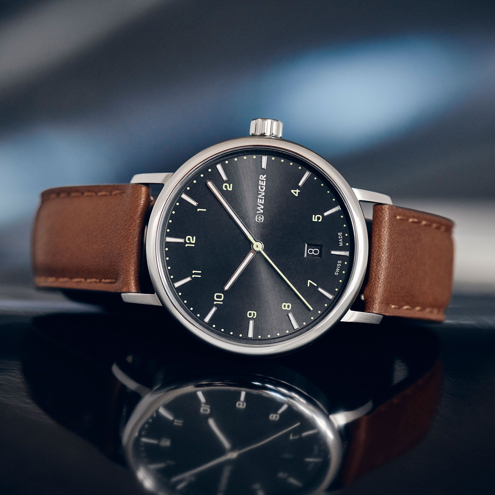 Wenger Urban Classic Black Dial Brown Leather Watch 01.1731.115