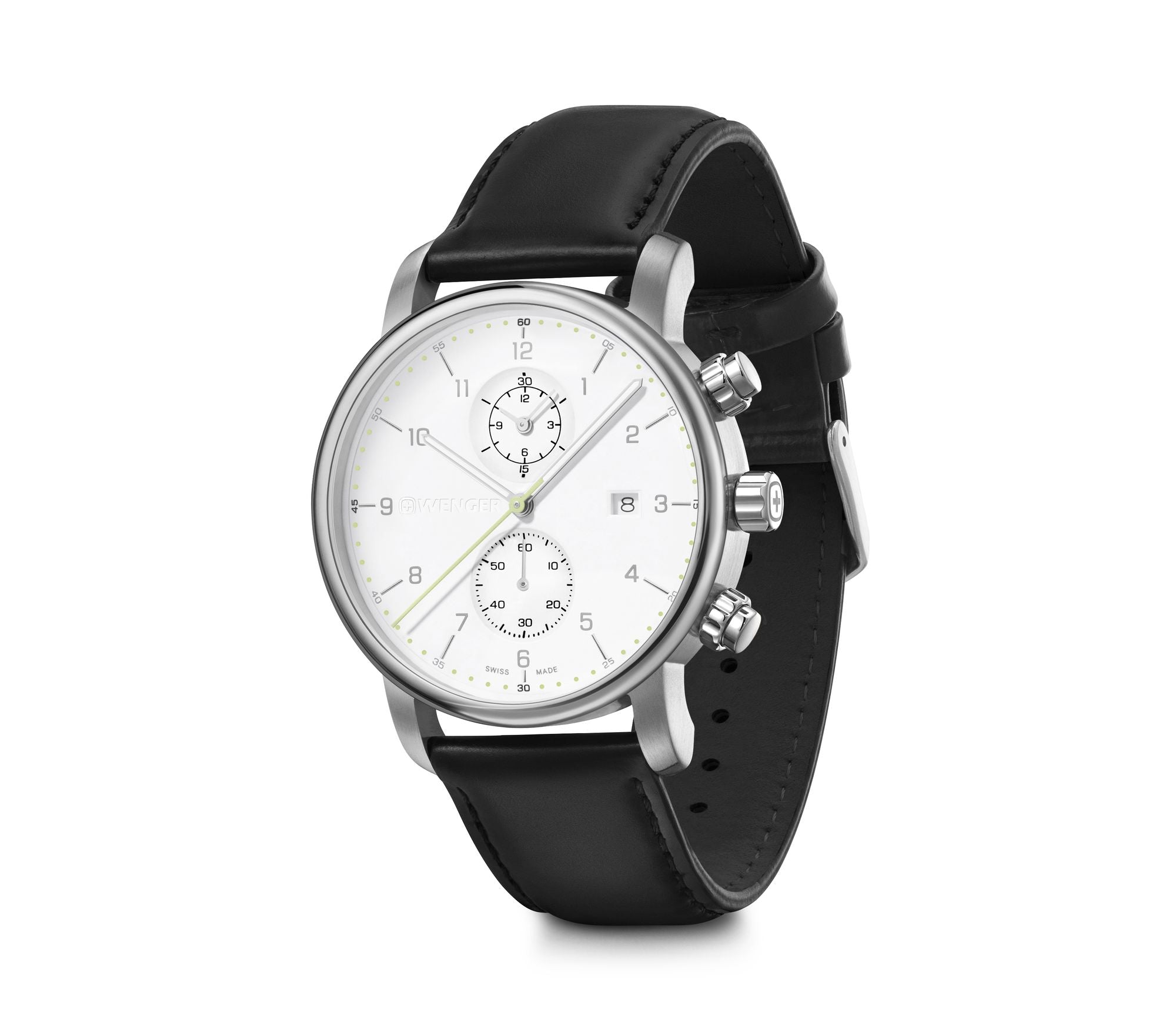 Wenger Urban Classic Chrono White Dial Black Leather Watch 01.1743.123