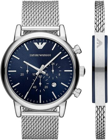 Emporio Armani Blue Chronograph Watch and Bracelet Set AR80038