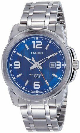 Casio Mens Mtp1314D-2Av Silver Stainless-Steel Quartz Watch With Blue Dial
