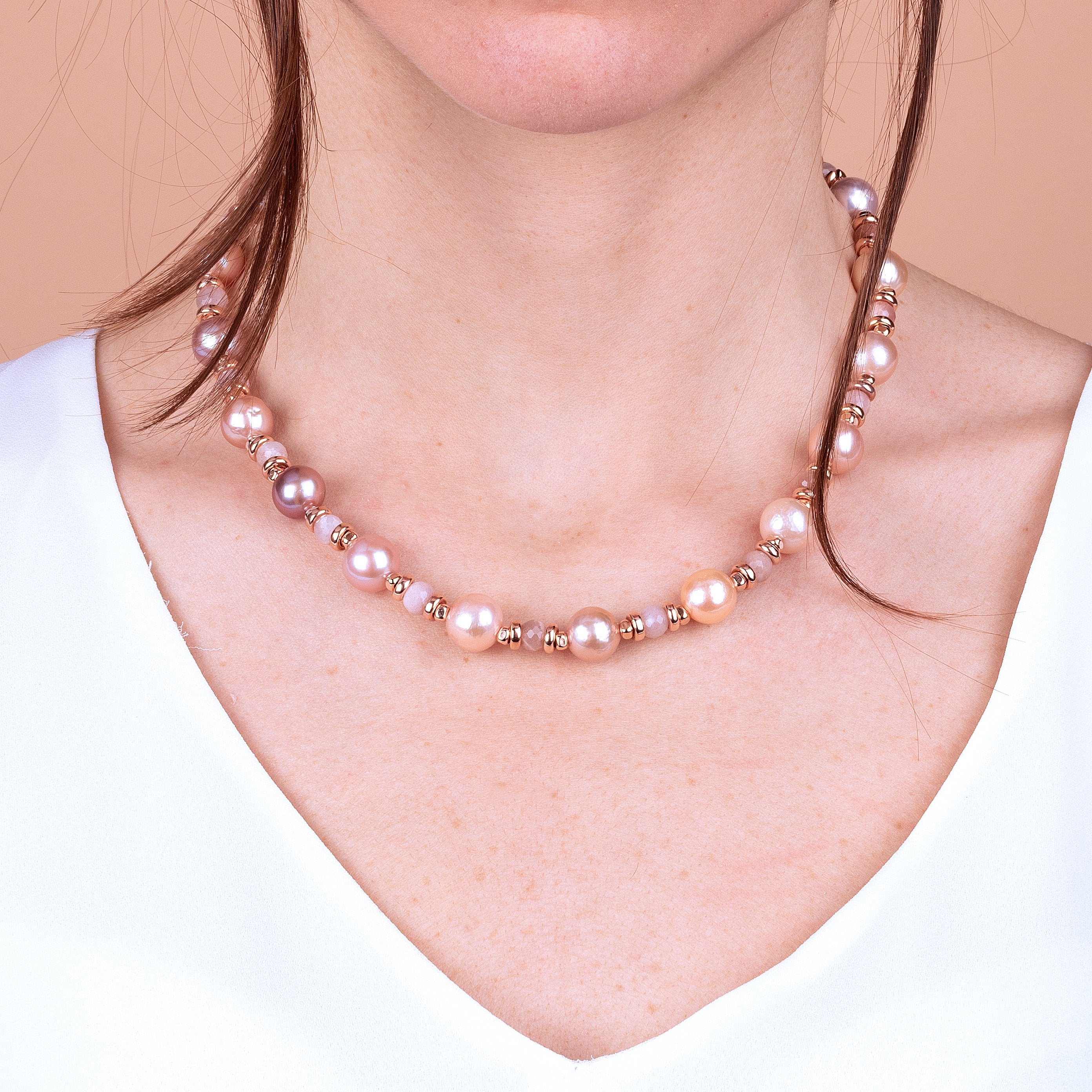 Bronzallure Moonstone And Pearls Necklace