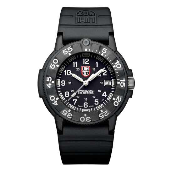 Black tactical wristwatch with luminous markings and a rotating bezel.
