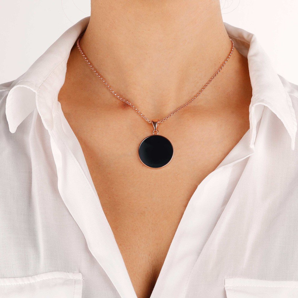 Bronzallure Black Onyx Disc Necklace