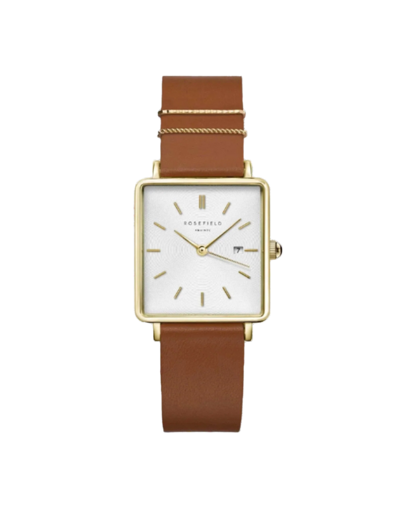 Rosefield The Boxy White Dial Tan Leather Strap Watch QSCG-Q029