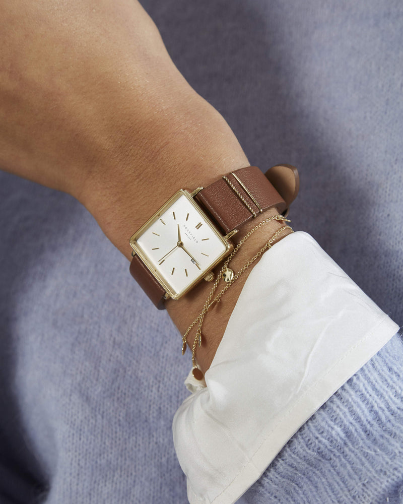 Rosefield The Boxy White Dial Tan Leather Strap Watch QSCG-Q029