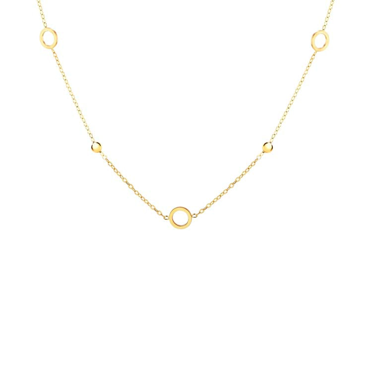 9K Yellow Gold Circle Bead Necklace Stylish Contemporary Design 45cm