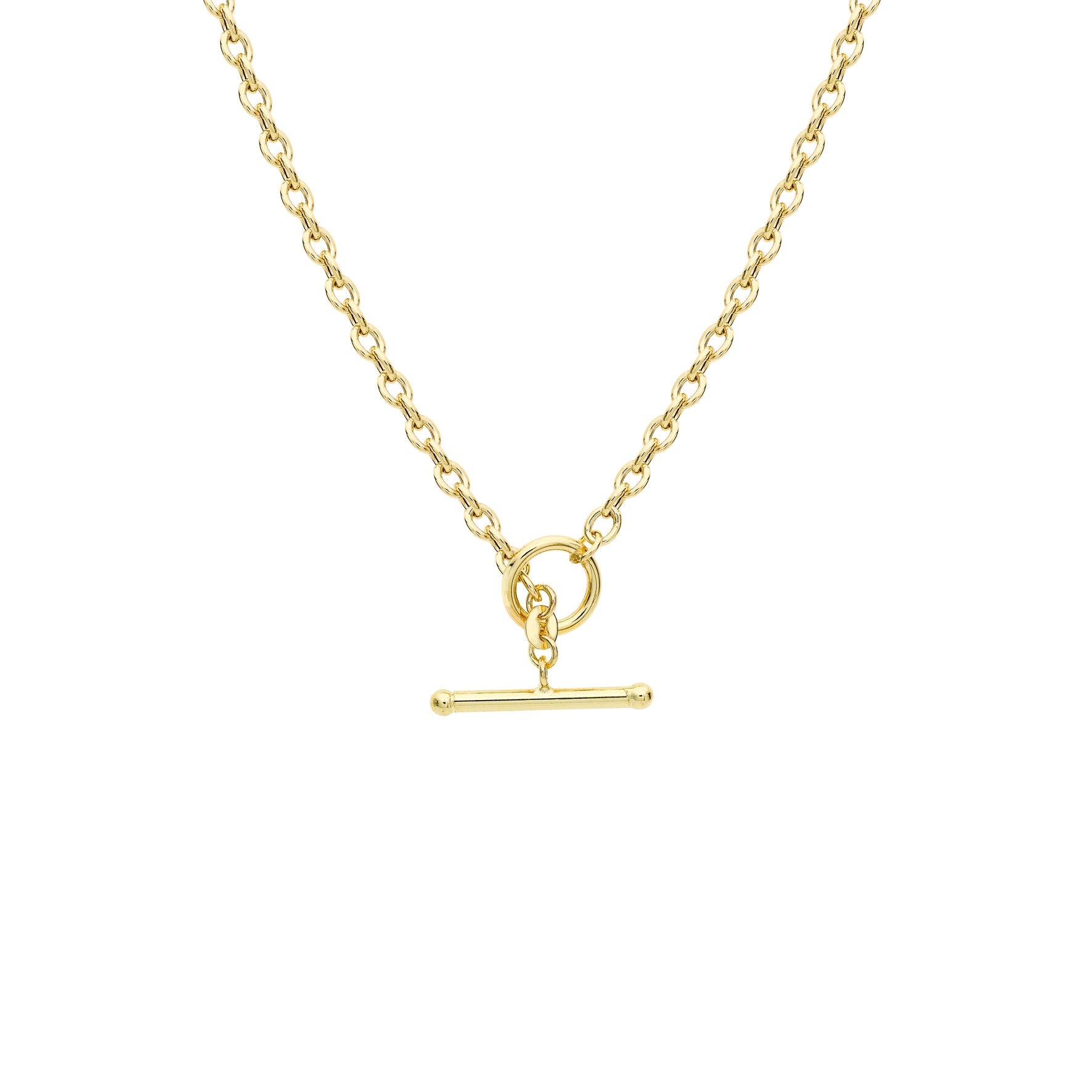 Glow 9K Gold  Oval Belcher T-Bar Necklace 45cm
