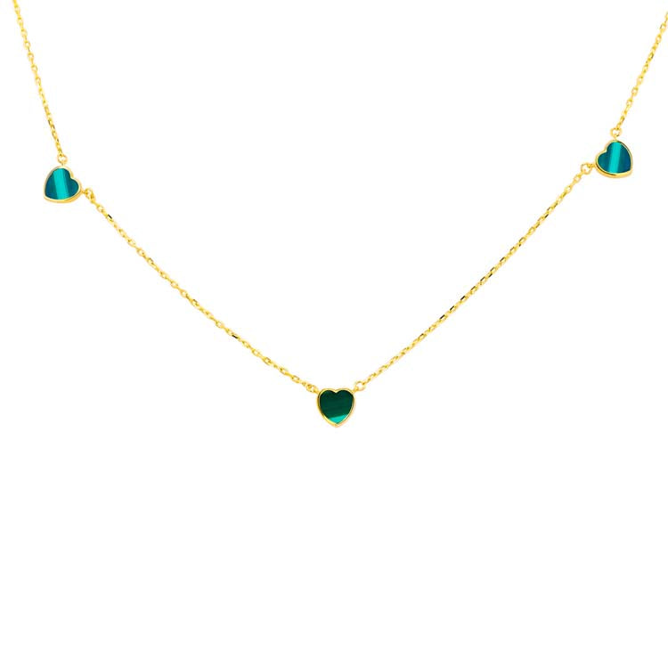 9K Yellow Gold Malachite Heart Necklace Elegant Contemporary Gift
