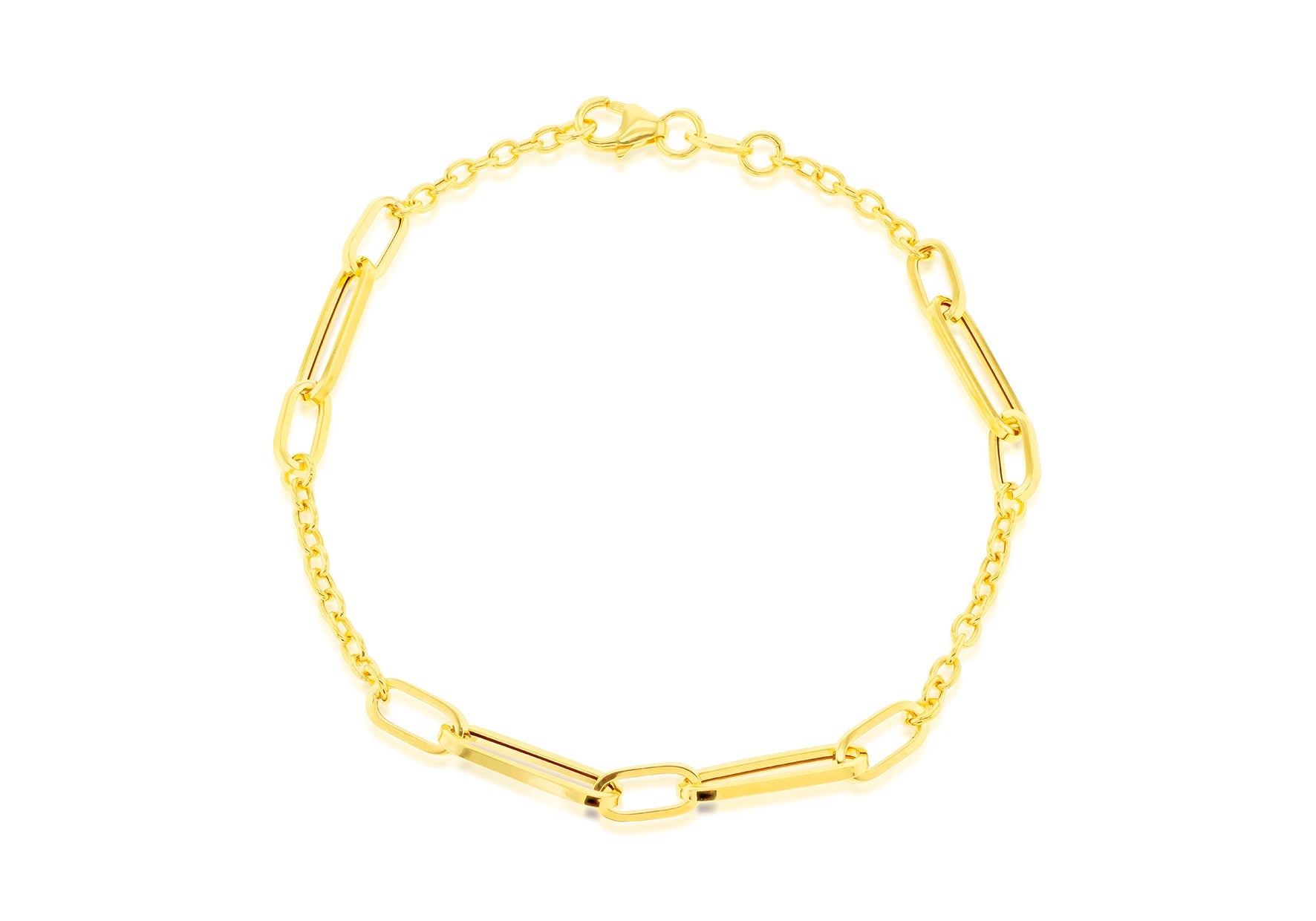 9K Yellow Gold Long Link Bracelet Stylish Contemporary Jewelry 19cm