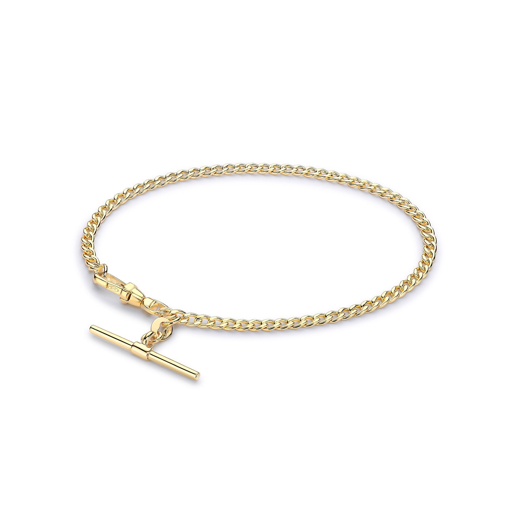 Glow 9K Gold Hollow Curb Albert T-Bar Bracelet 19cm