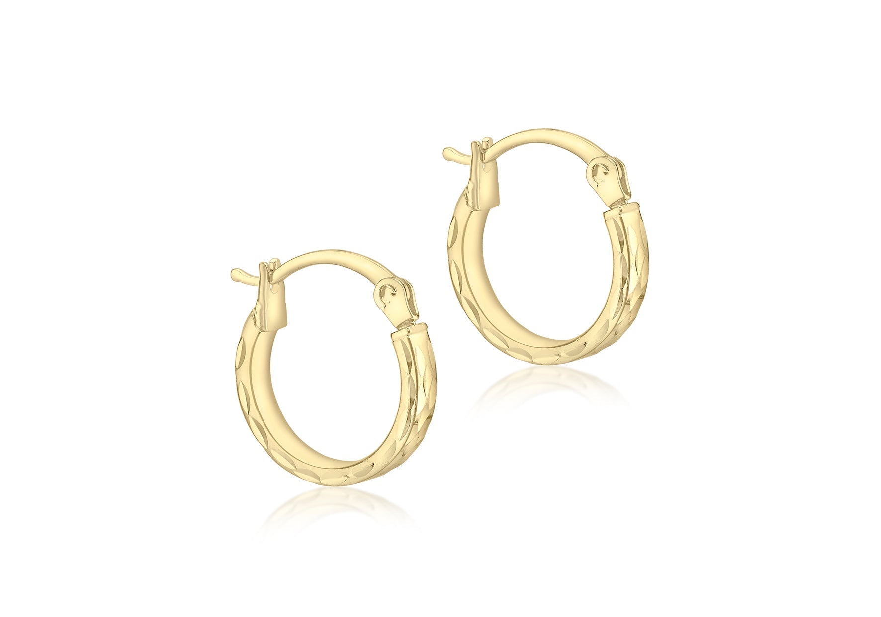 9K Yellow Gold Diamond Cut Hoop Earrings 10mm Elegant Shine