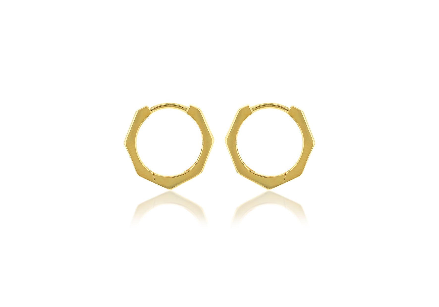 9K Yellow Gold Hexagon Huggies Earrings for Modern Style