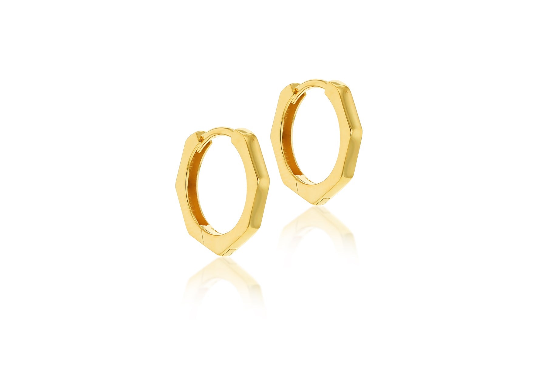 9K Yellow Gold Hexagon Huggies Earrings for Modern Style