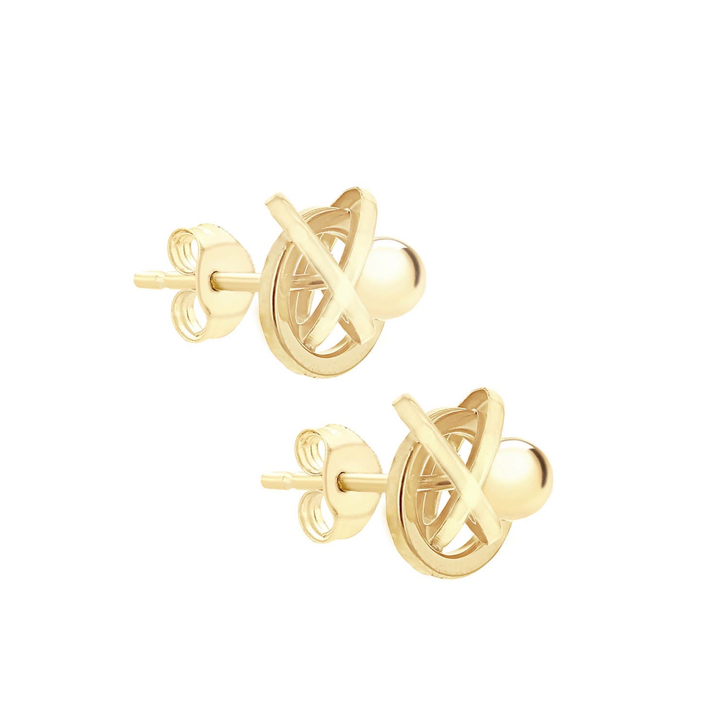9K Yellow Gold Knot Ball Stud Earrings Elegant Contemporary Style