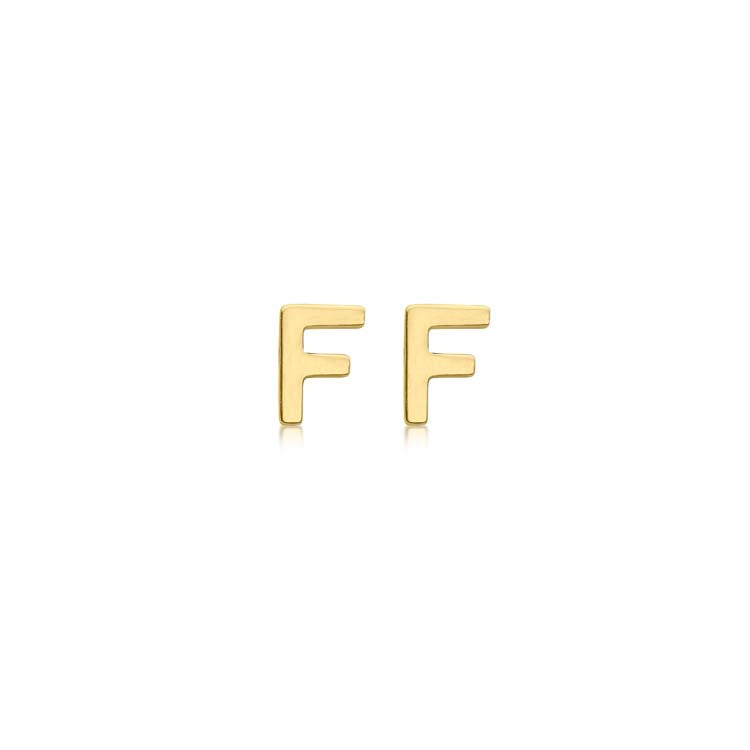 9K Yellow Gold Initial F Stud Earrings Chic Personalized Gift