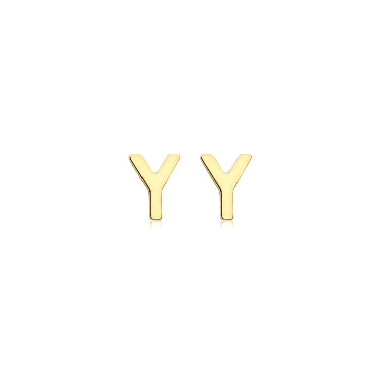 9K Yellow Gold Initial Y Stud Earrings Stylish Contemporary Look