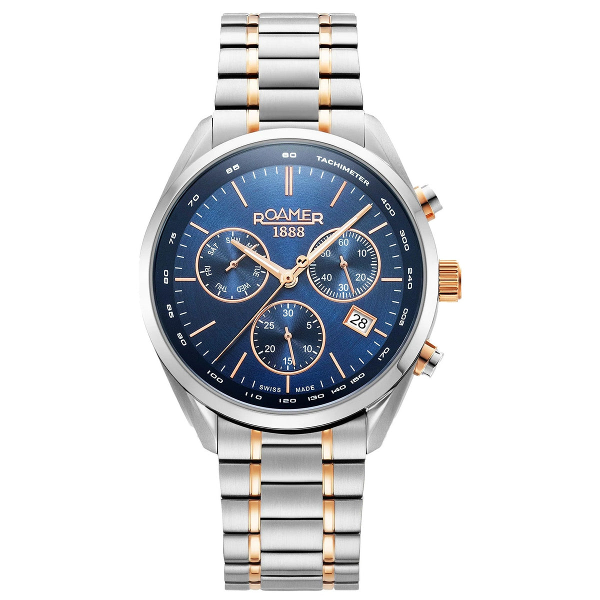 Roamer Pro Chrono 43.5mm Blue Dial Two Tone Stainless Steel Strap Watch