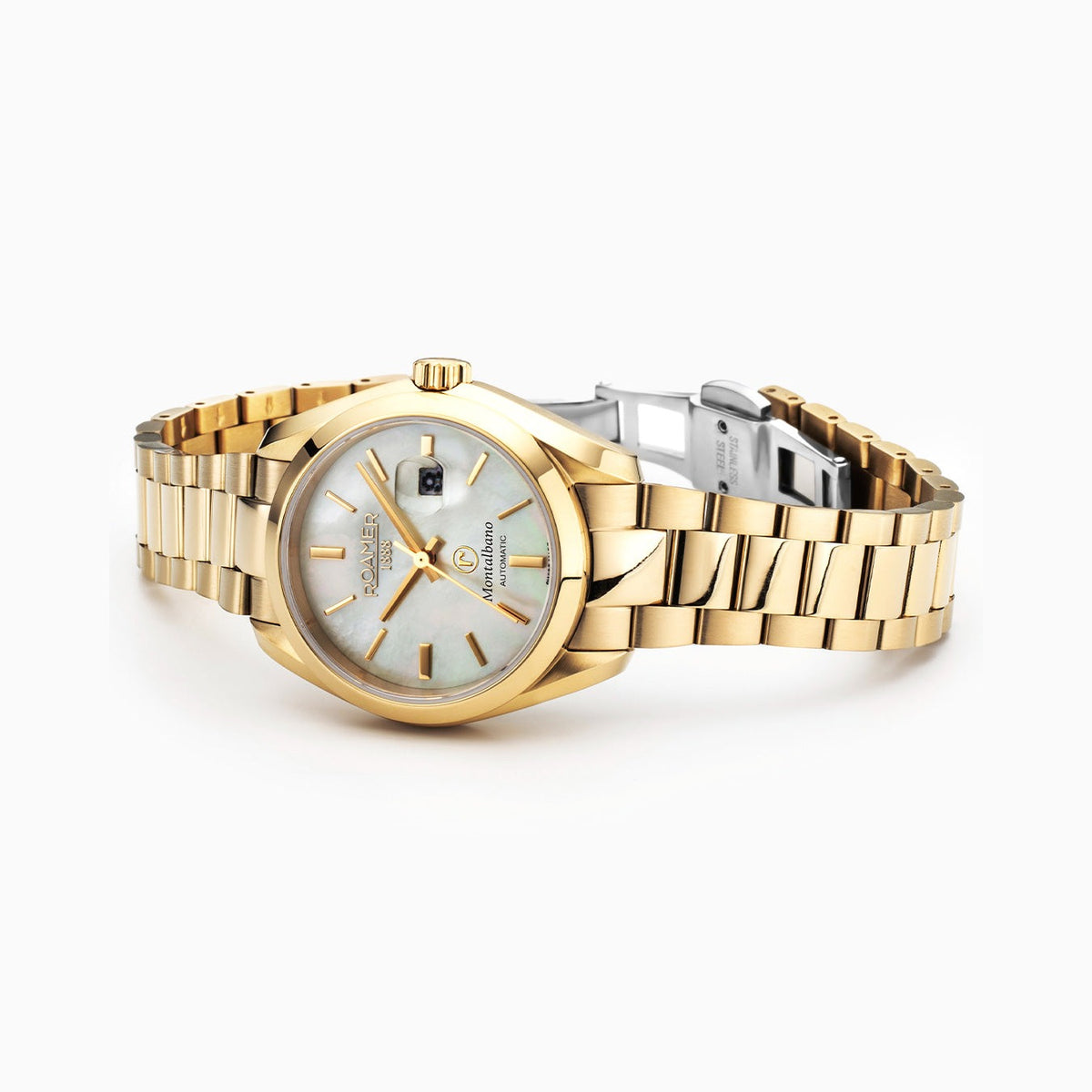 Roamer Montalbano Ladies 31mm Mother of Pearl Dial Gold Stainless Steel Strap Watch, alternate view