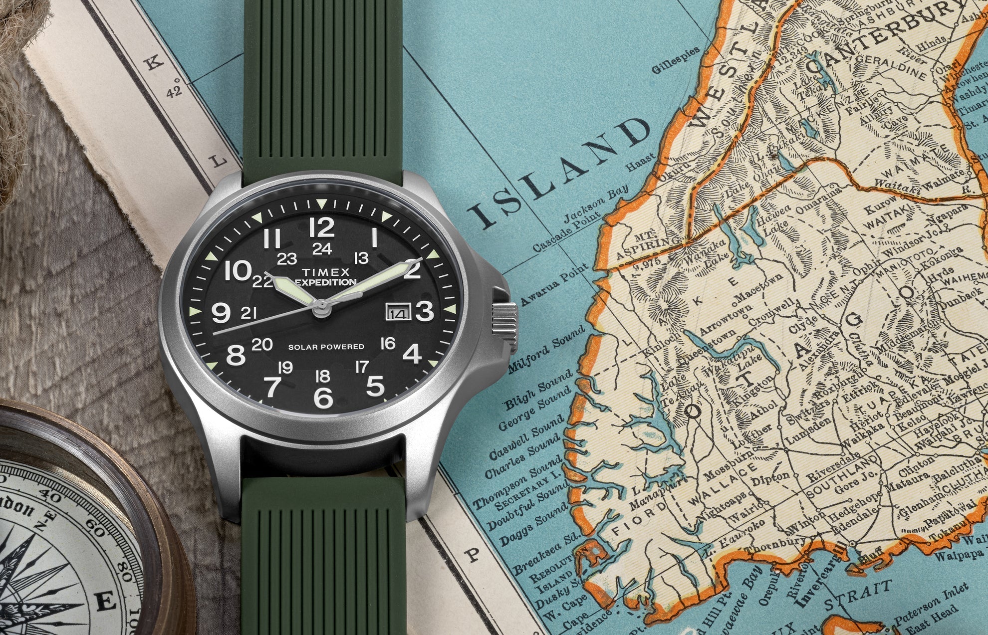 Timex Expedition® Field Post Solar Green Rubber Band Black Dial Watch TW2Y31600