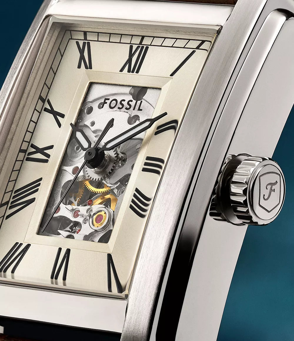 Fossil Carraway Automatic Brown Croco Leather Watch ME3272