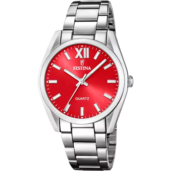 Festina F20622/B Elegance Collection: Stainless Steel Strap Watch with Red Dial