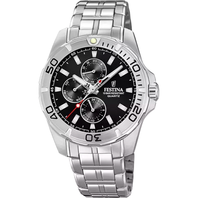 Festina F20445/3 Men's Multifunctional Watch with Black Dial and Stainless Steel Band