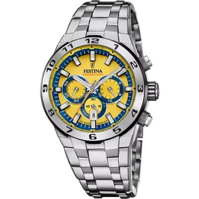 Festina Chrono Bike Yellow Dial Stainless Steel Strap Men's Watch F20670/4