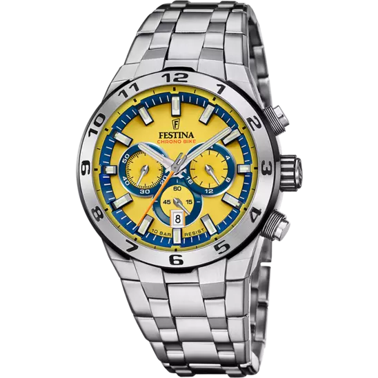 Festina Chrono Bike Yellow Dial Stainless Steel Strap Men's Watch F20670/4