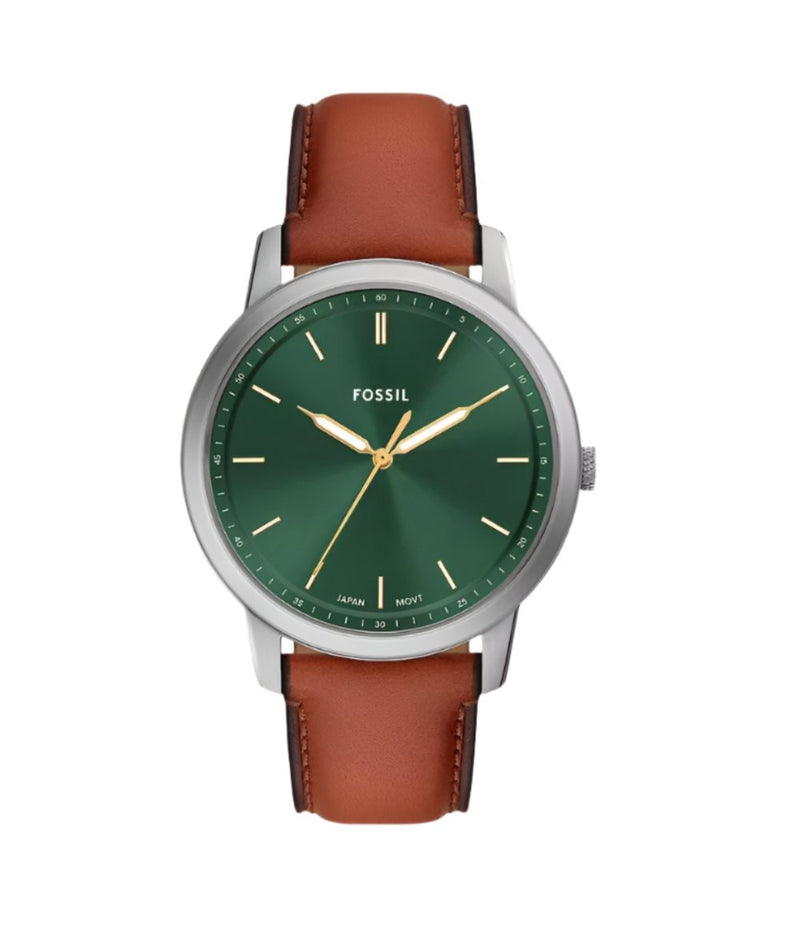 Fossil Minimalist Three-Hand Brown Leather Green Dial Watch FS6094