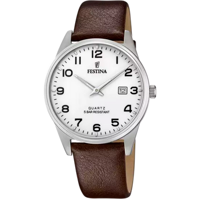 Festina F20512/1 Men's Elegance and Functionality White Leather Strap Watch