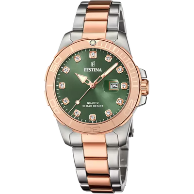 Festina Women's Elegance Stainless Steel Watch with Vibrant Green Dial - Boyfriend Collection F20505/4