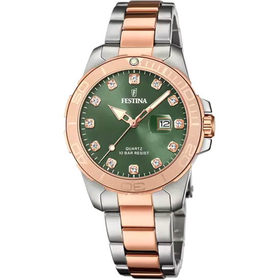 Festina Women's Elegance Stainless Steel Watch with Vibrant Green Dial - Boyfriend Collection F20505/4