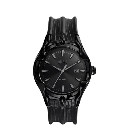 Diesel Vert Three-Hand Black Leather Strap Watch DZ2193