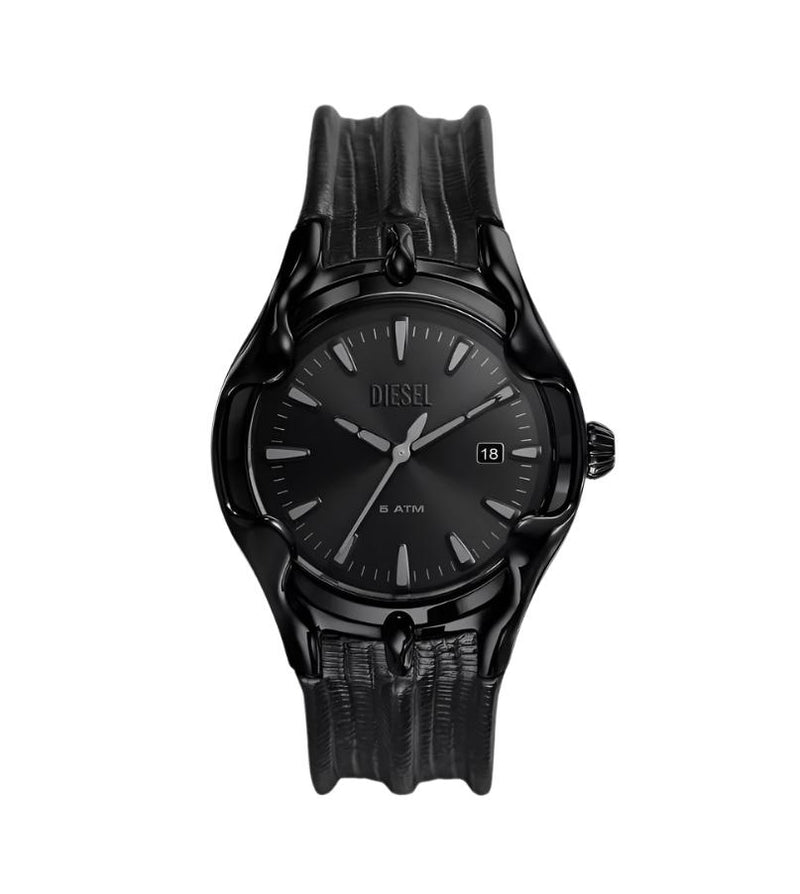 Diesel Vert Three-Hand Black Leather Strap Watch DZ2193