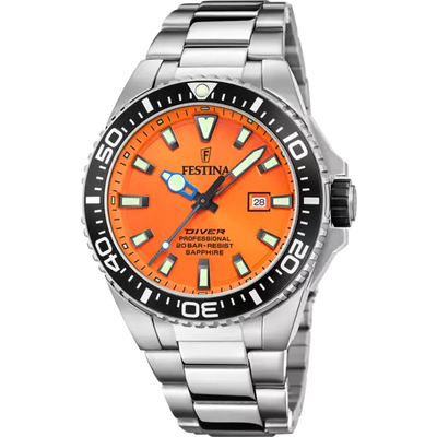 Festina Orange Dial Stainless Steel Bracelet Men's Watch F20663/4