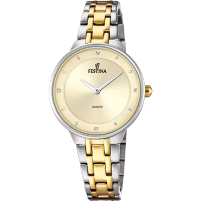 Elegant Beige Dial Stainless Steel Women's Watch by Festina Mademoiselle - Model F20625/2