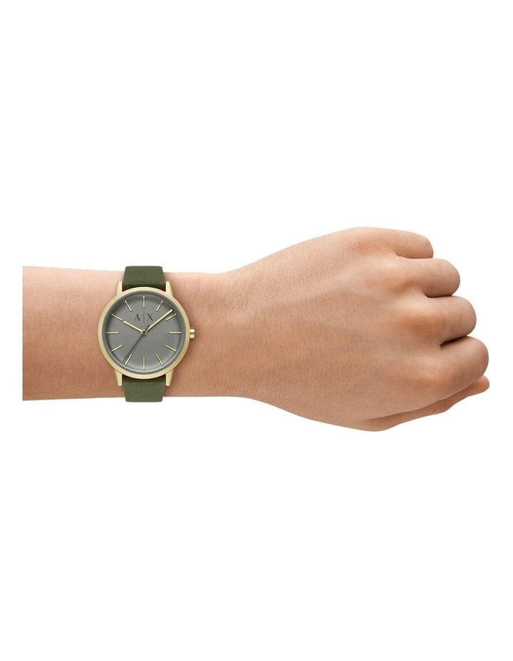 Armani Exchange Analogue Green Leather Strap Watch AX2765