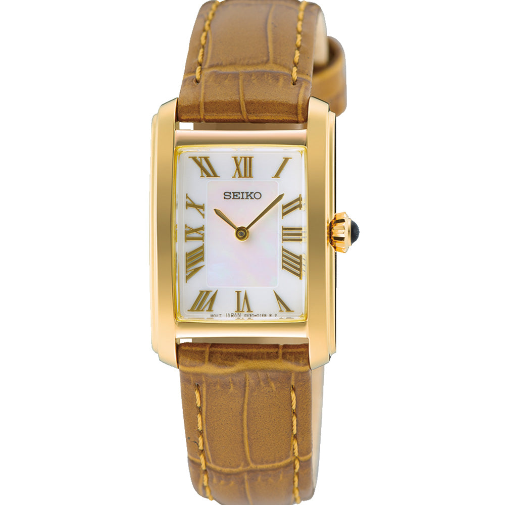 Seiko Ladies Caprice Classic Square Case Watch with Mother of Pearl Dial SWR100P