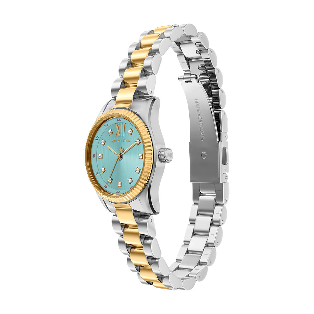 Michael Kors Petite Lexington MK7579 26mm two-tone case, profile view.