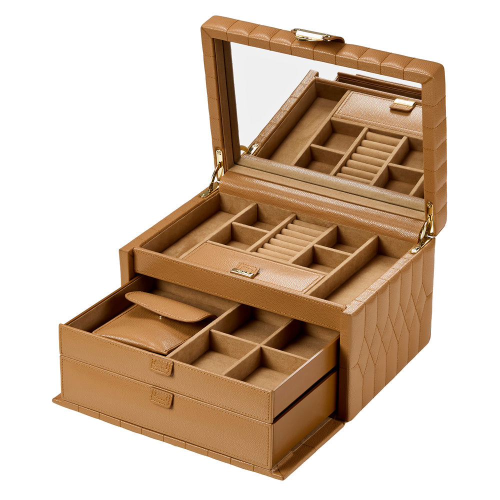 Wolf Lauren Medium Jewellery Box in caramel recycled vegan leather