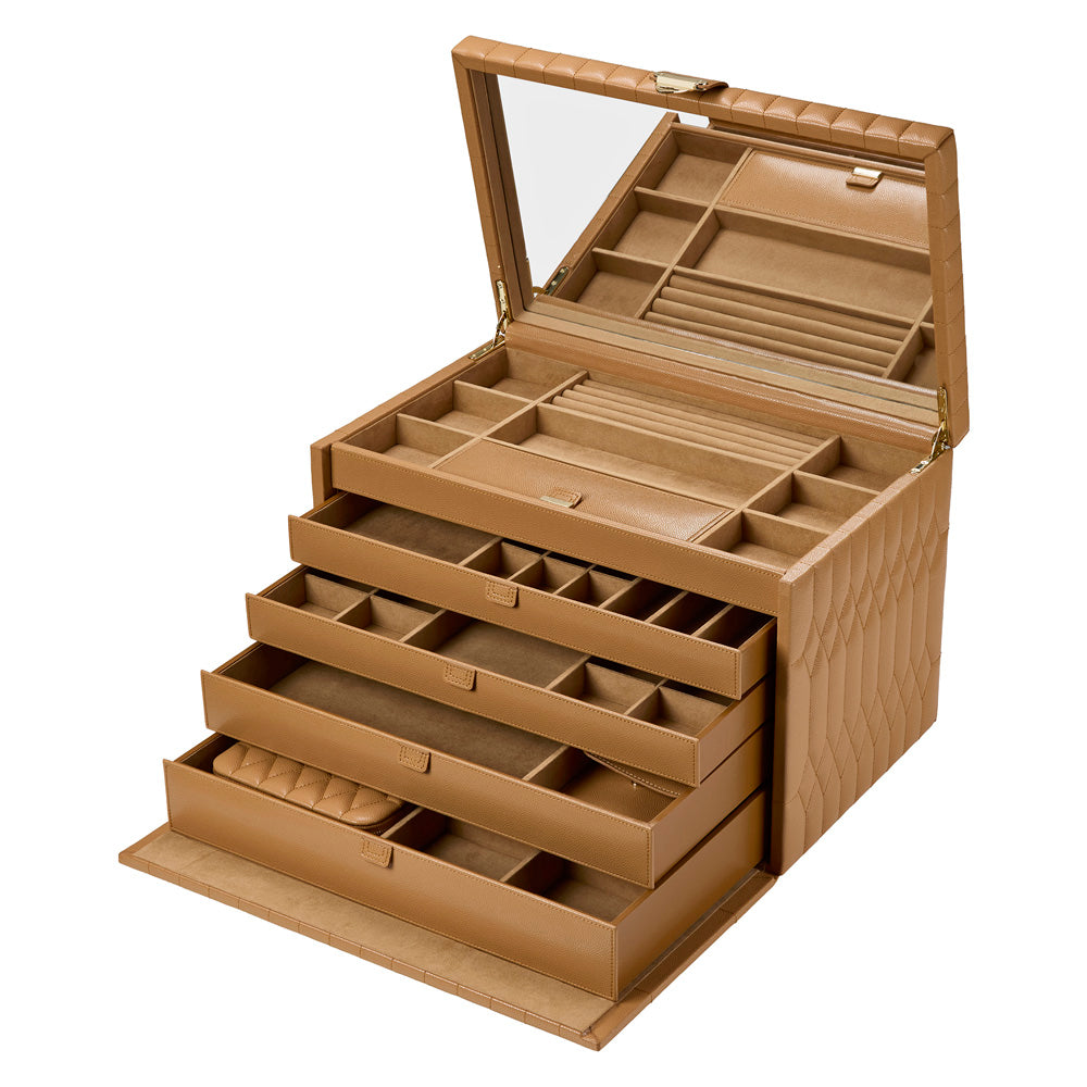 Wolf Lauren Extra Large Jewellery Box in caramel recycled vegan leather