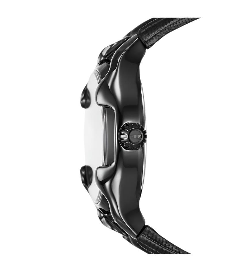 Diesel Vert Three-Hand Black Leather Strap Watch DZ2193