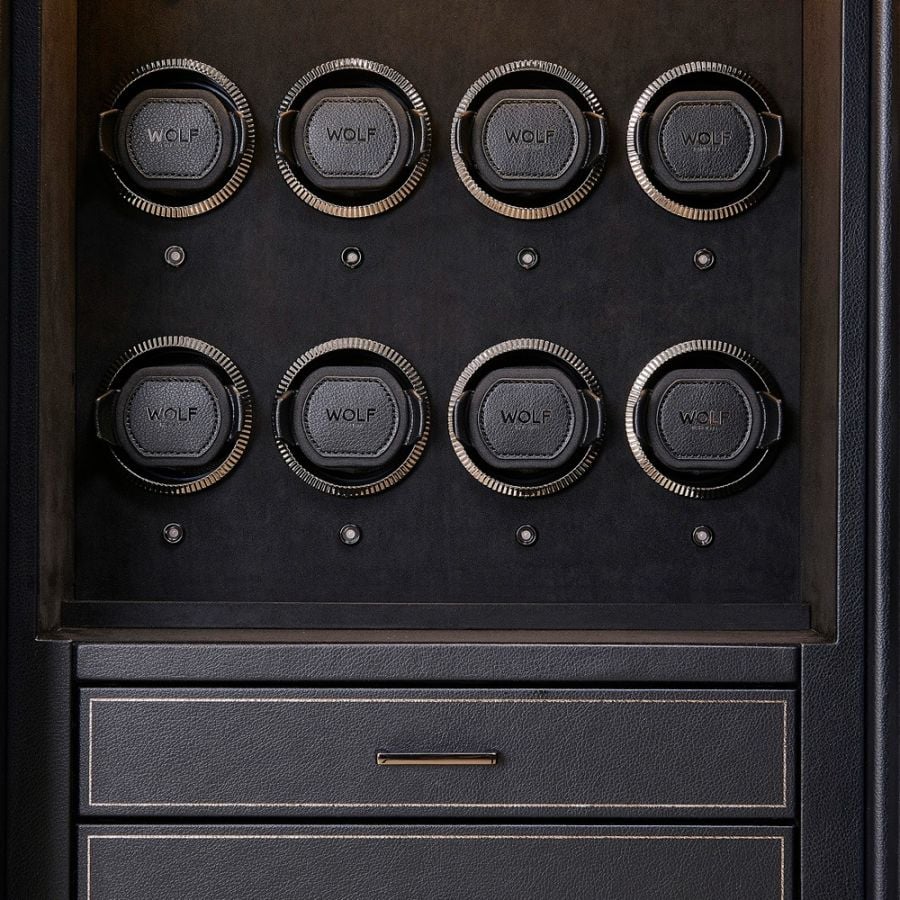 WOLF Athos 8 Piece Watch Winder and Jewellery Safe Black