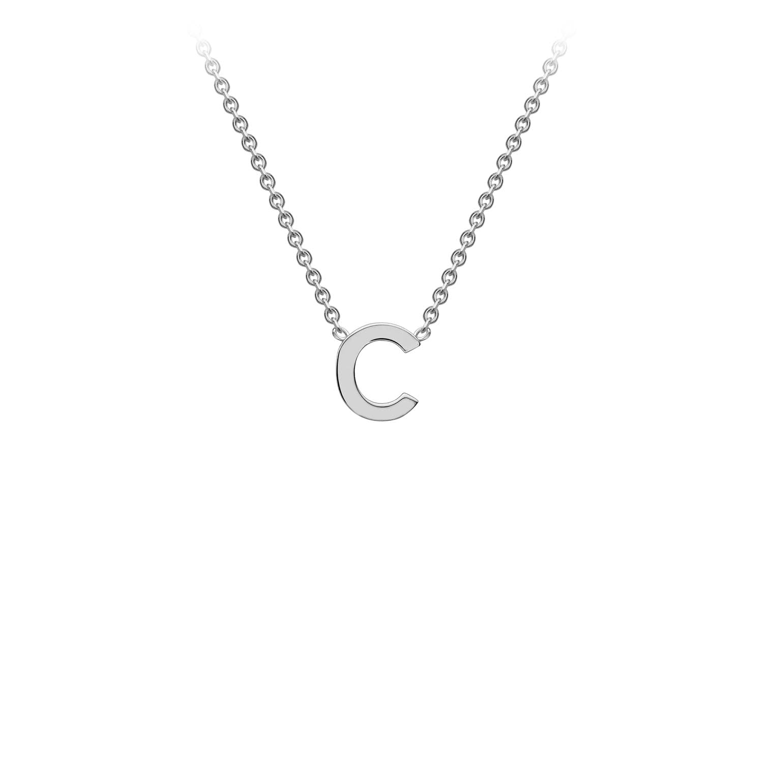 9K White Gold C Initial Necklace Adjustable Personalized Gift 43cm