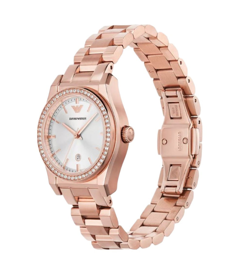 Armani Elegant Rose Gold Silver Dial Timepiece AR11558