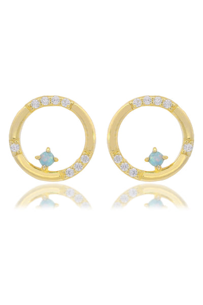 OPAL GLOW BLUE CREATED OPAL CIRCLE EARRINGS GOLD