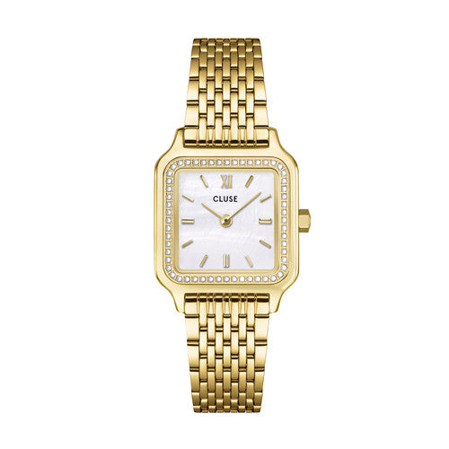 CLUSE Gracieuse Petite Stainless Steel Glass Pearls White Gold Women's Watch CW11826