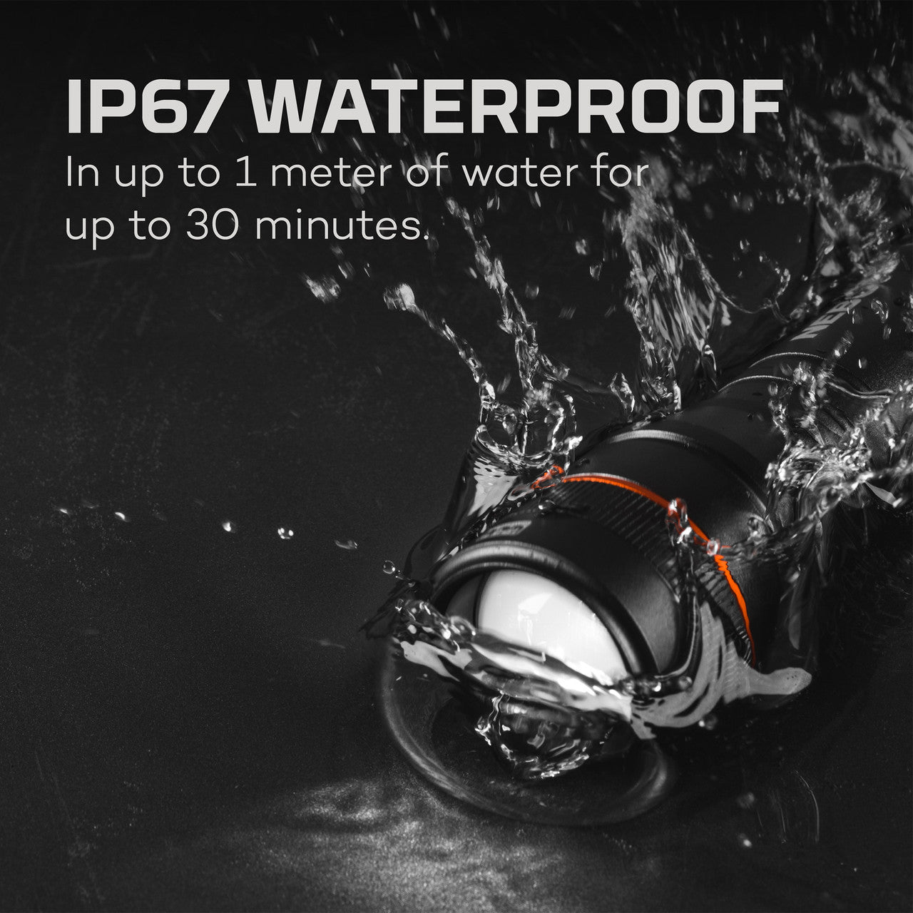 Waterproof electronic device or speaker surrounded by water splashes.
