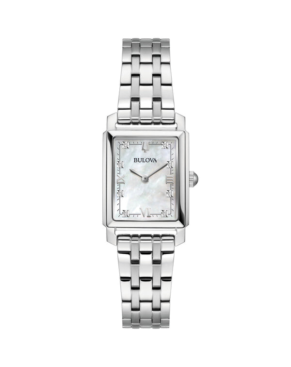 Bulova Elegant Diamond-Accented Stainless Steel Watch with White Dial 96P244