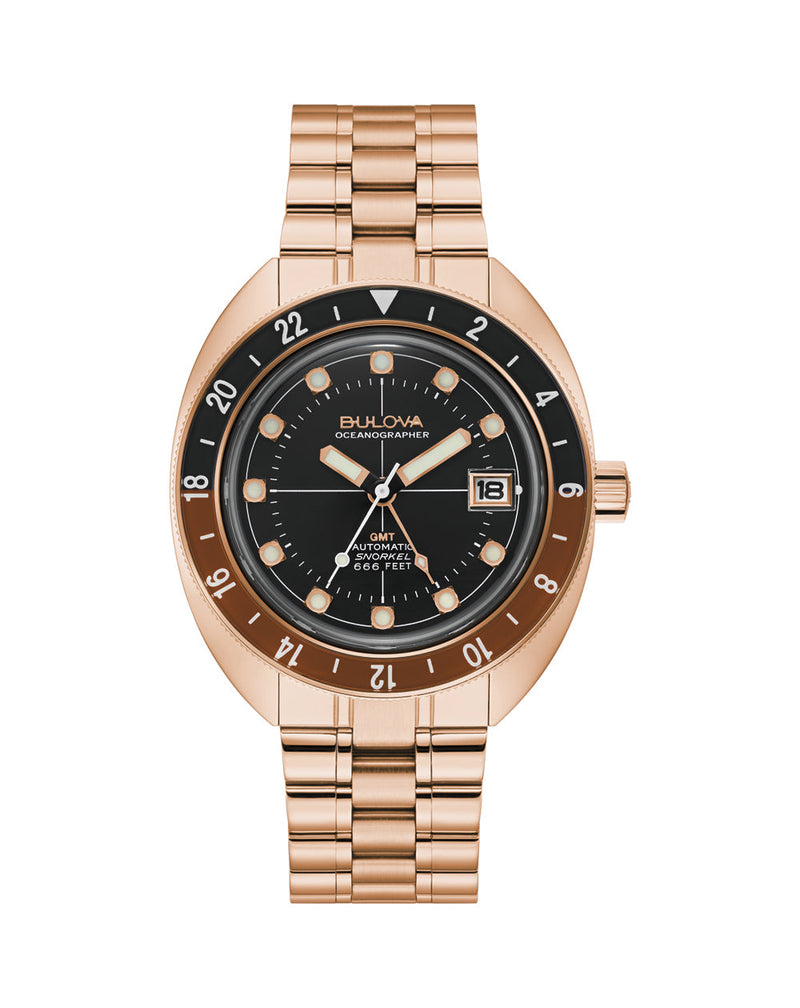 Bulova Automatic Oceanographer Devil Diver Rose Gold Black Dial Watch 97B215